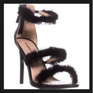 BEBE Berdine Ankle-Strap Dress Sandals Black Fur